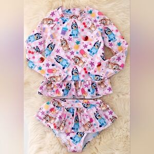 Colorful Cartoon Bluey Print Swimsuit Set